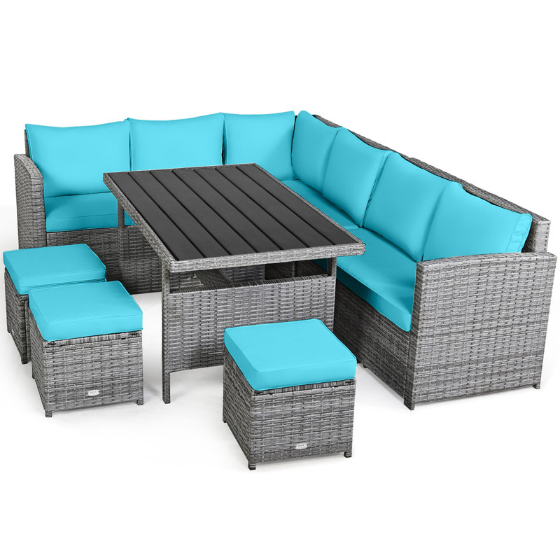 Latitude Run® Rattan Wicker 9 Person Seating Group with Cushions